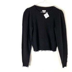 Aerie Ribbed Crew Neck Sweater Raw Seam Distressed Hem & Cuffs Black NWT